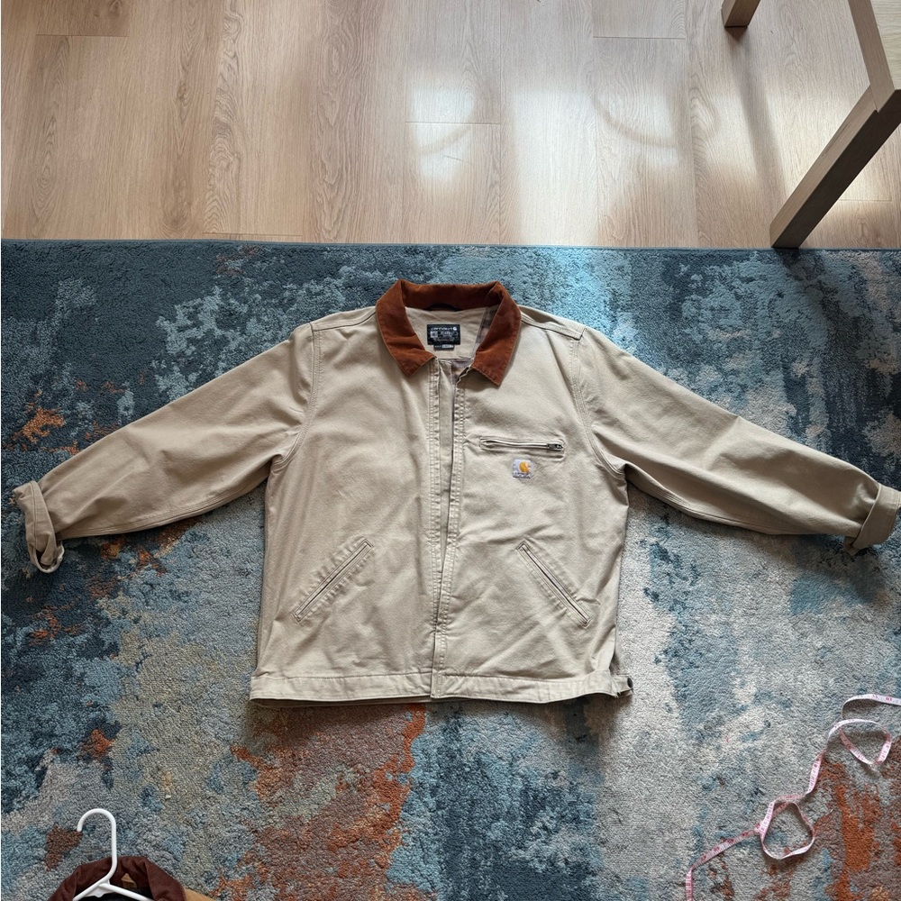 Carhartt Tan Work Jacket with Brown Corduroy Collar